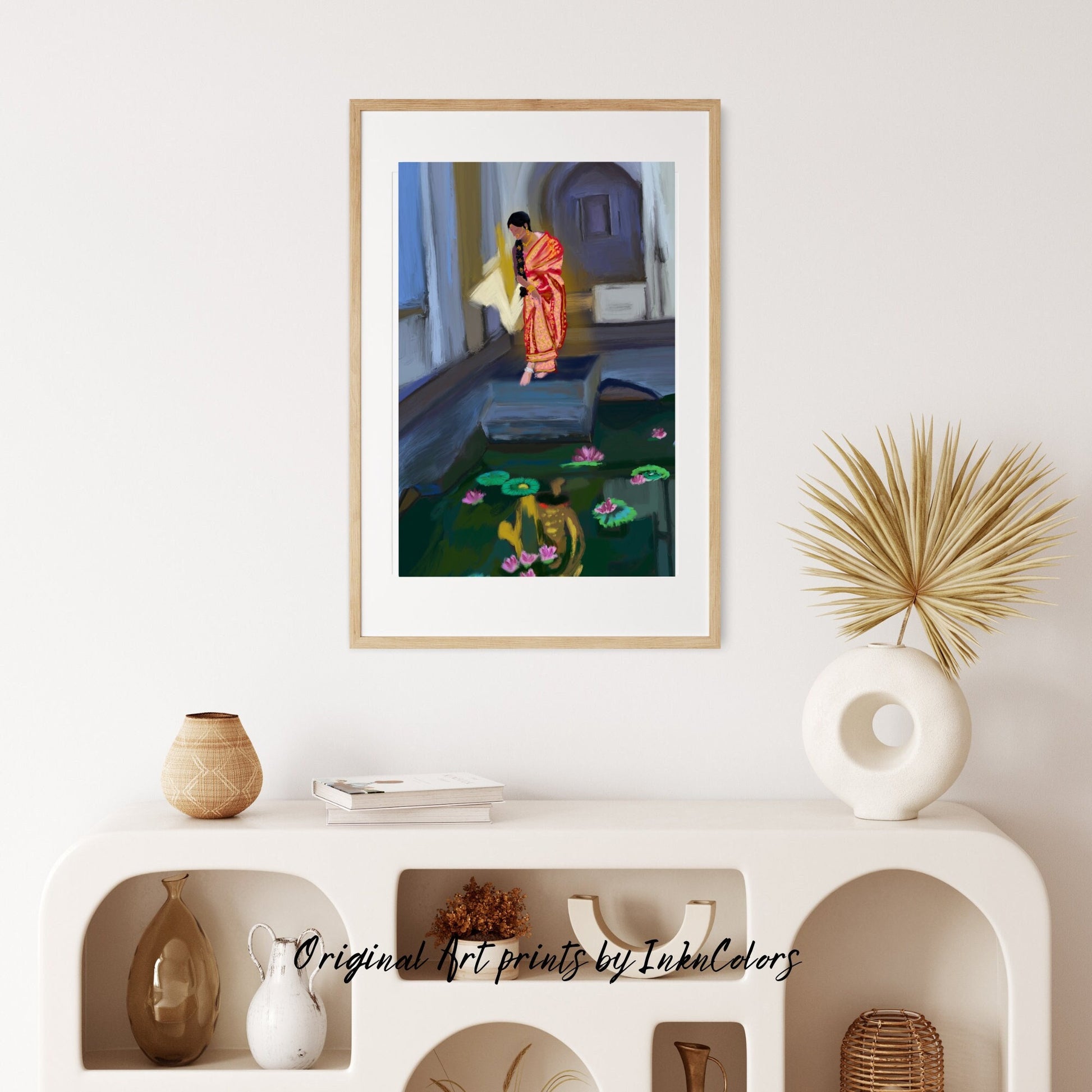 Woman in Bridal Sari, Digital oil Painting, South Asian Bride Art, Brown Girl, Modern Indian Female Art,Desi Art,Indian home decor,Printable