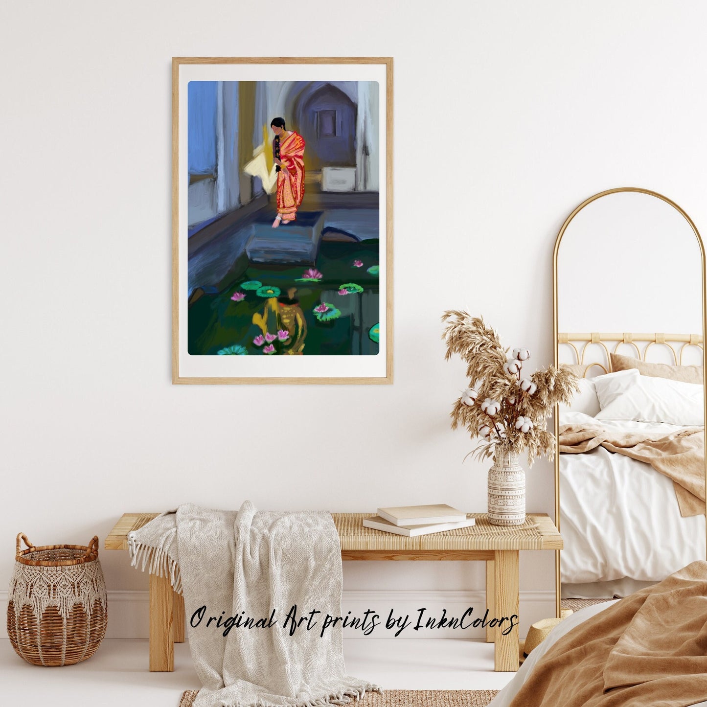 Woman in Bridal Sari, Digital oil Painting, South Asian Bride Art, Brown Girl, Modern Indian Female Art,Desi Art,Indian home decor,Printable