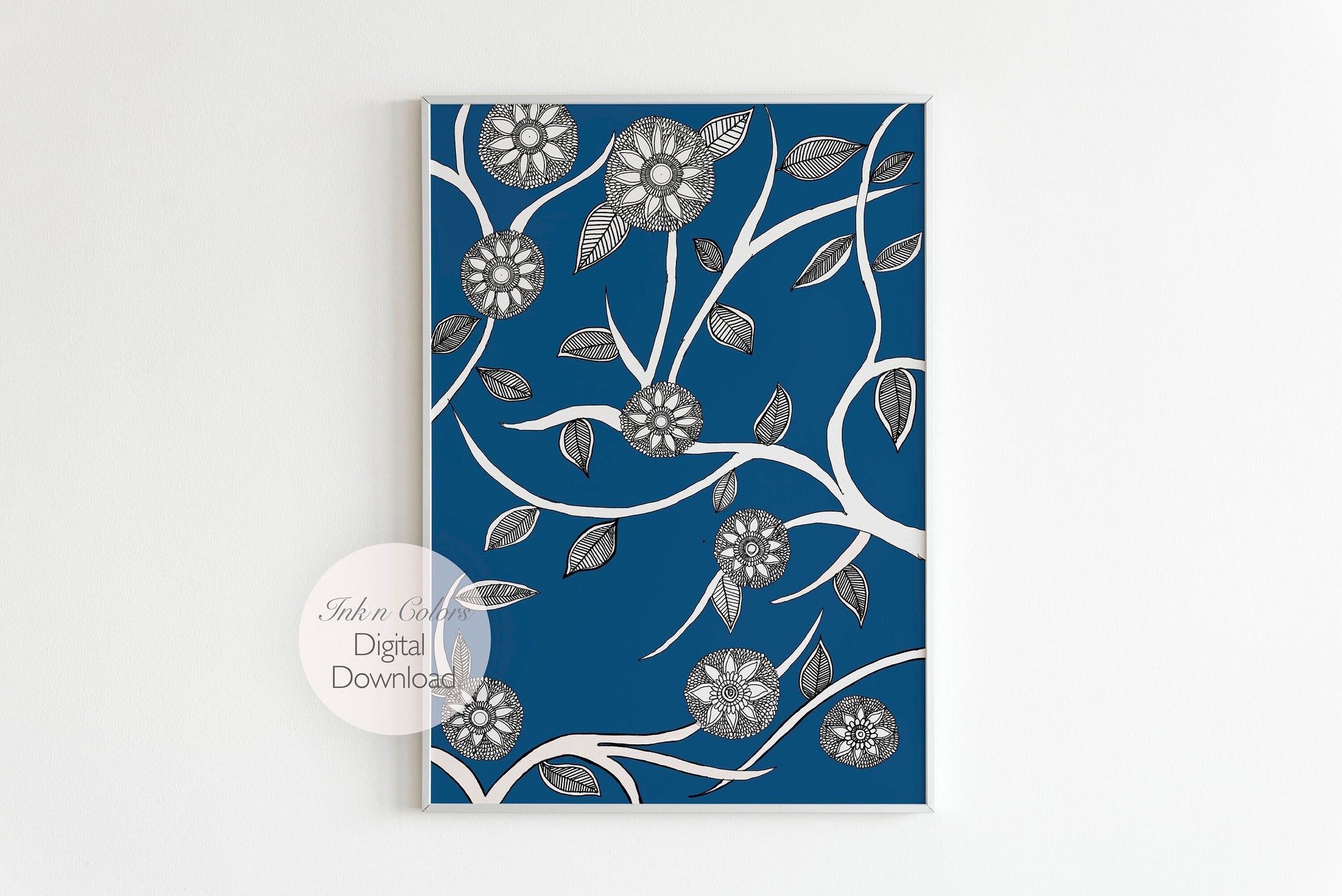 Blue Floral Folk Art | Indian Art | Mid Century Modern Home Decor |High Quality Wall Decor| Nature| Art Print  | Drawing | Contemporary