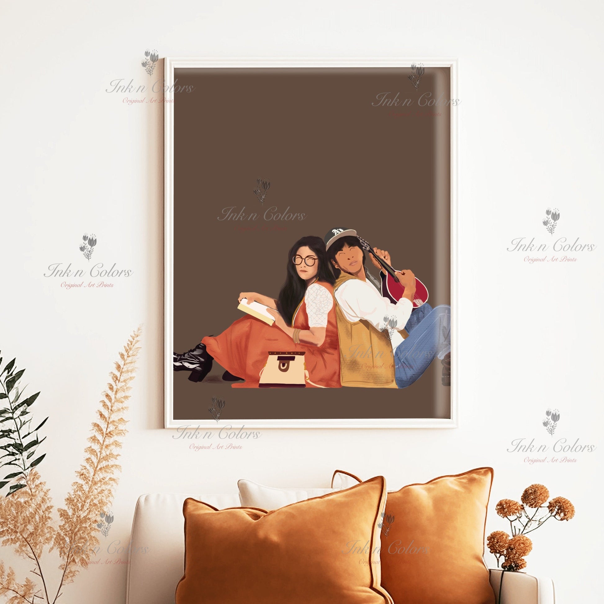 Bollywood Art,DDLJ 1,Movie Poster,Indian Films,Wall Decor,Desi Art Print,Drawing,Retro,Vintage film Poster,UNFRAMED Art Print