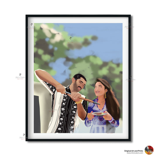 Bollywood Art,Daawat-e-Ishq,Movie Poster,Indian Films,Wall Decor,Desi Art Print,Drawing,Vintage film Poster,UNFRAMED Art Print
