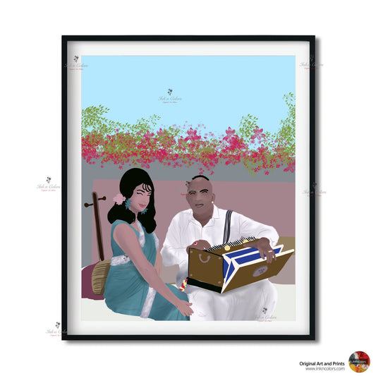 Bollywood Art,Padosan,Movie Poster,Indian Films,Wall Decor,Desi Art Print,Drawing,Vintage film Poster,UNFRAMED Art Print