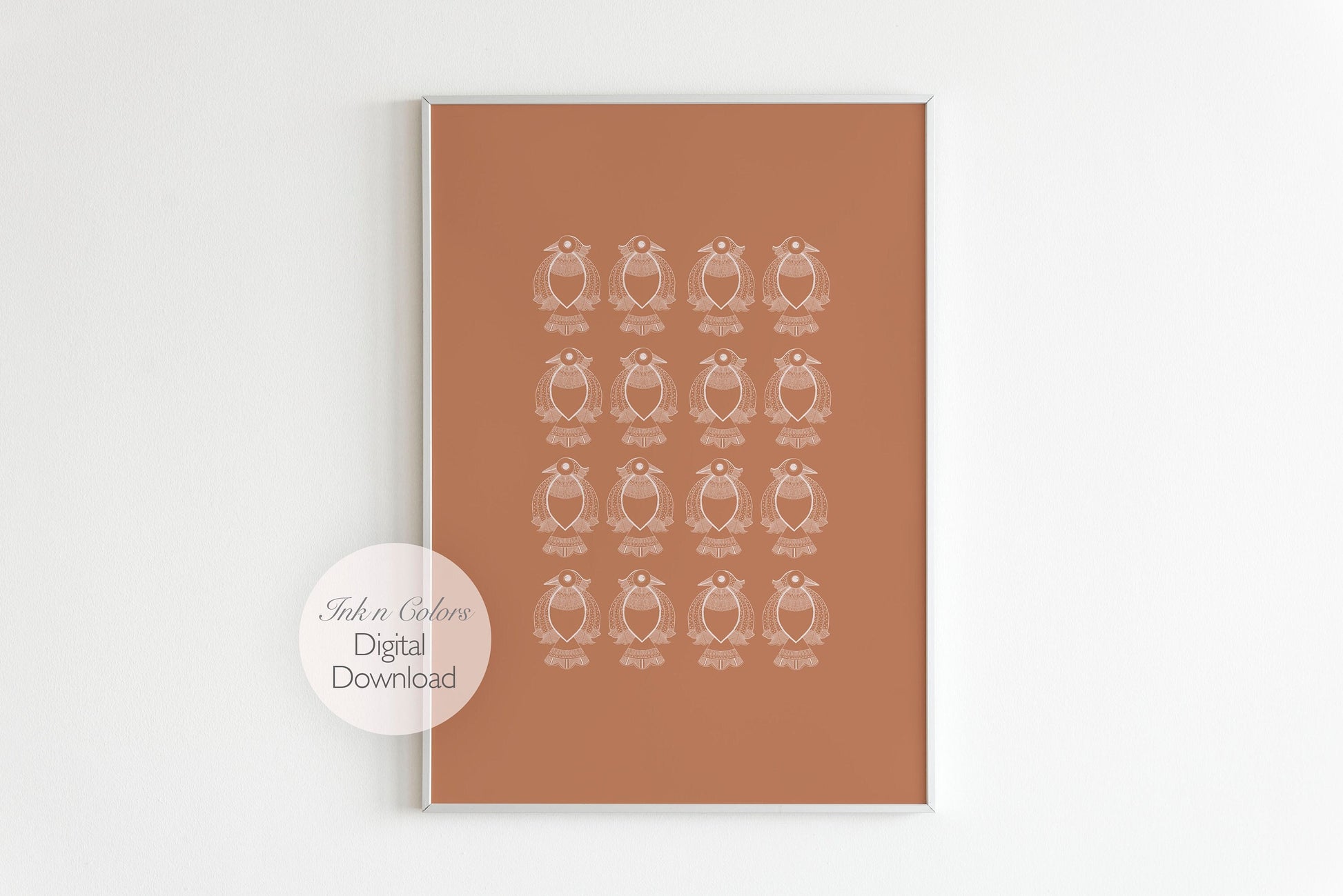 Indian Birds Folk Art  | Terracotta |Mid Century Modern|Boho Home |High Quality Wall Decor| Art Print | Instant | Drawing | minimalistic
