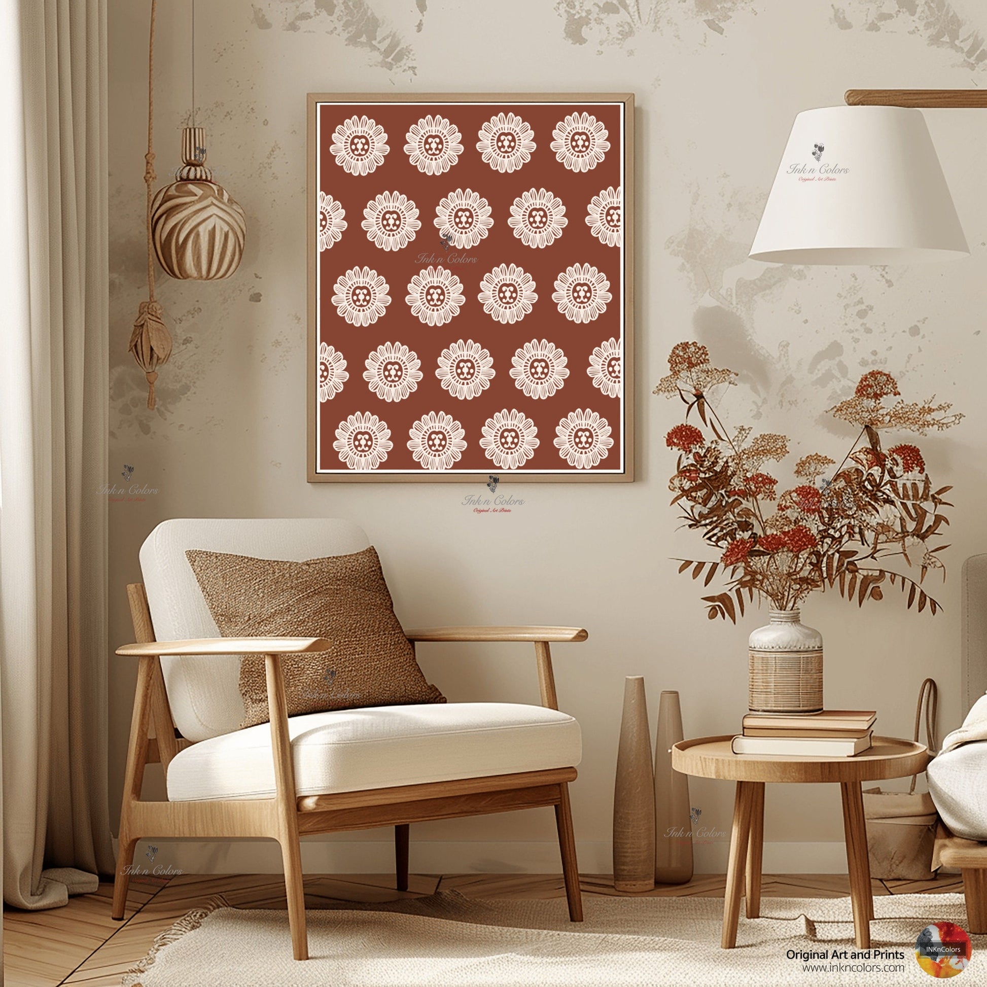 Floral wall art,Terracotta Artwork,Madhubani, India Poster,Printable art ,flower wall art,illustration,India Art work,Folk art painting