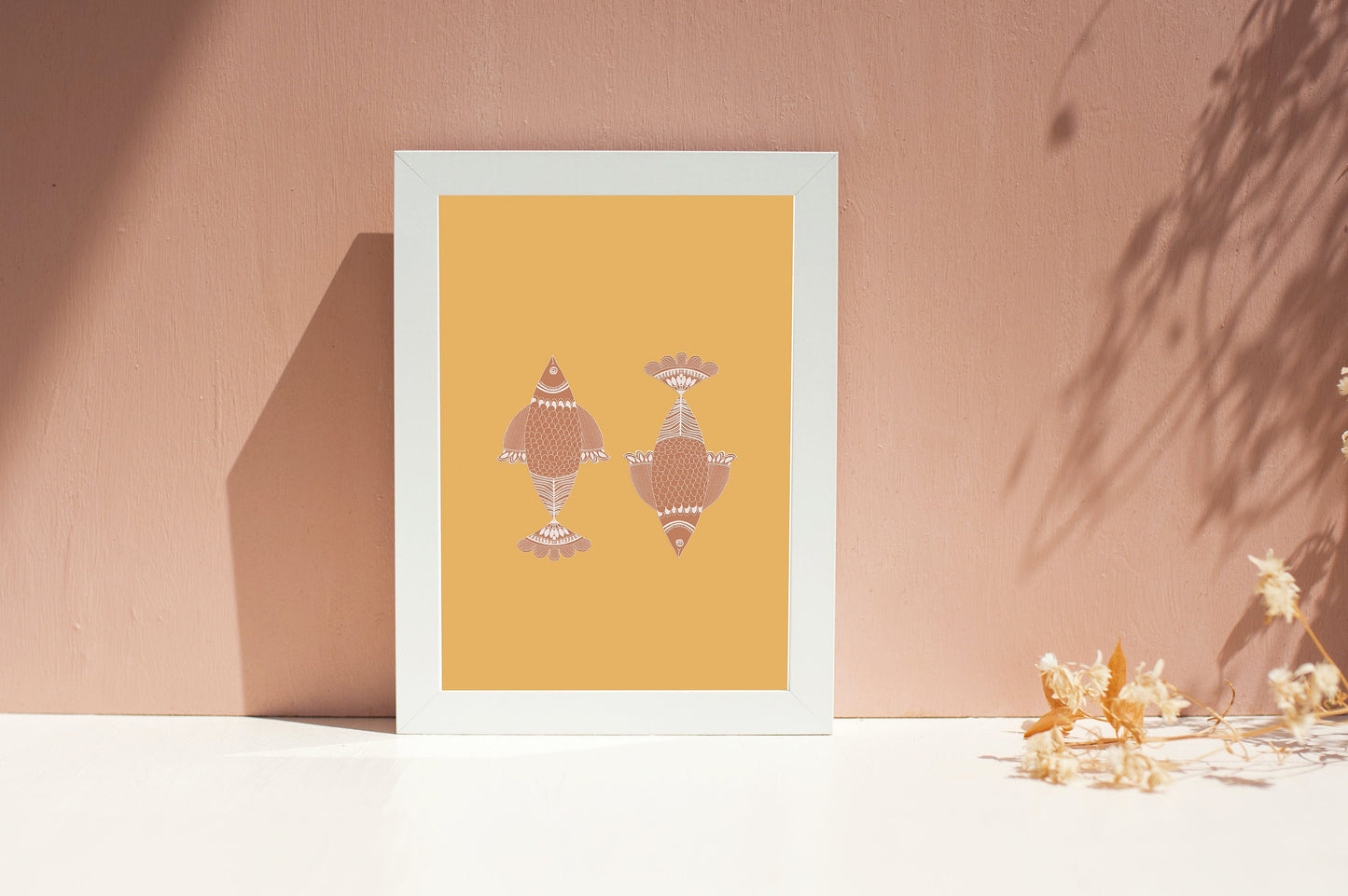 Indian Madhubani fish art | Terracotta | India traditional folk art |High Quality Wall Decor| Art Print | Instant | Drawing | minimalistic