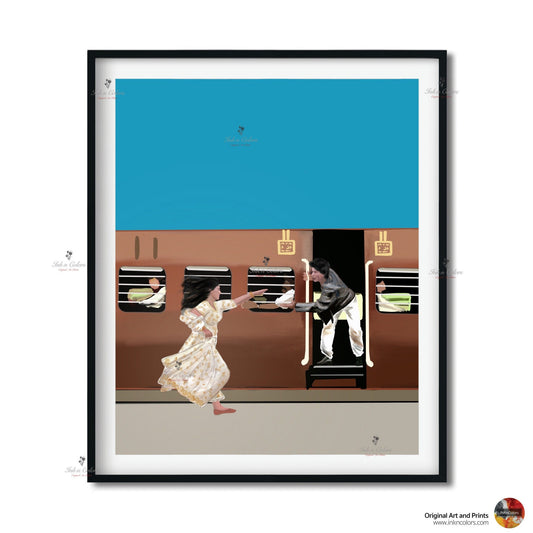 Bollywood Art-Dilwale Dulhaniya le Jayenge,Train scene,DDLJ Movie Poster,Indian Films,Desi gift Art Print,Retro film Poster,UNFRAMED Print 3