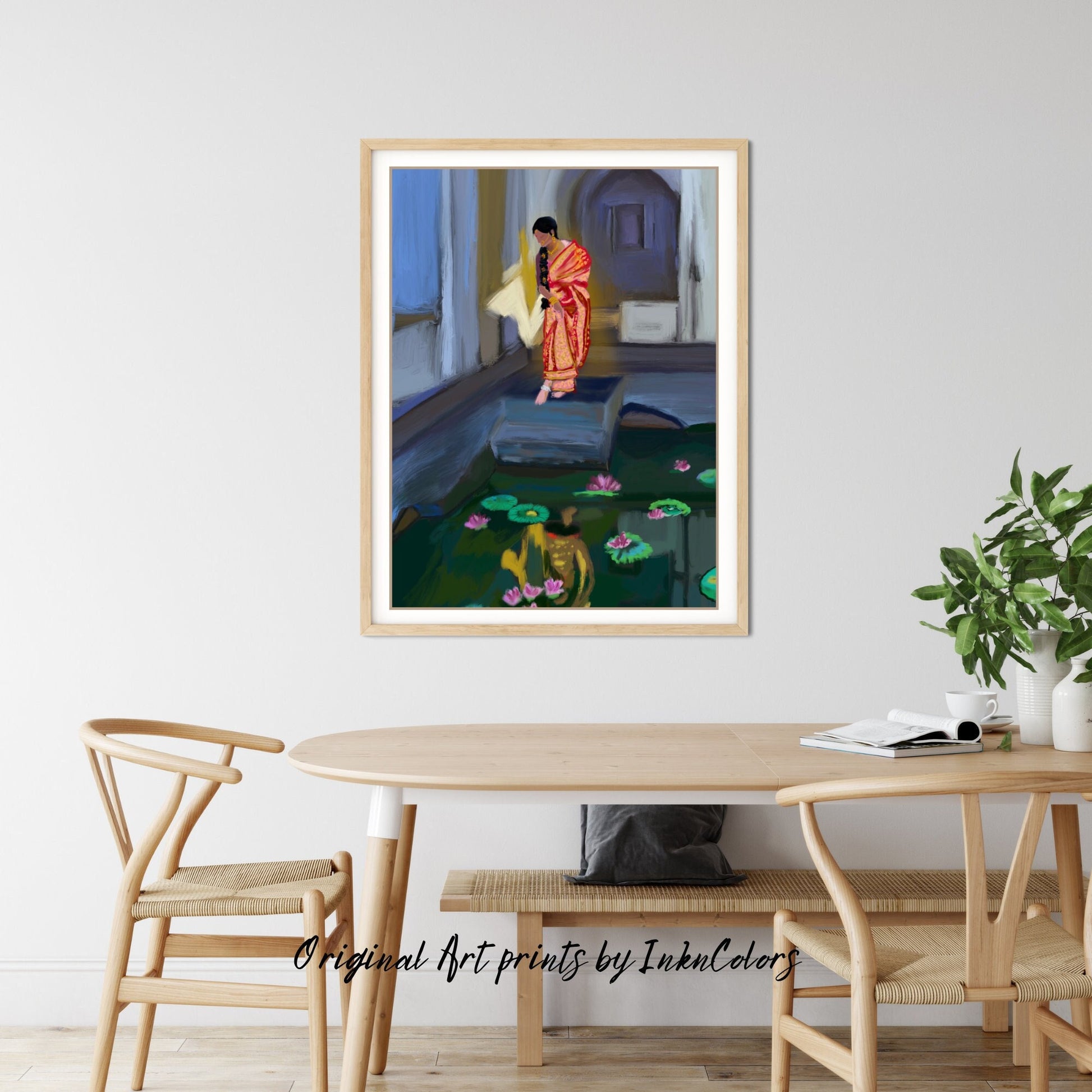 Woman in Bridal Sari, Digital oil Painting, South Asian Bride Art, Brown Girl, Modern Indian Female Art,Desi Art,Indian home decor,Printable