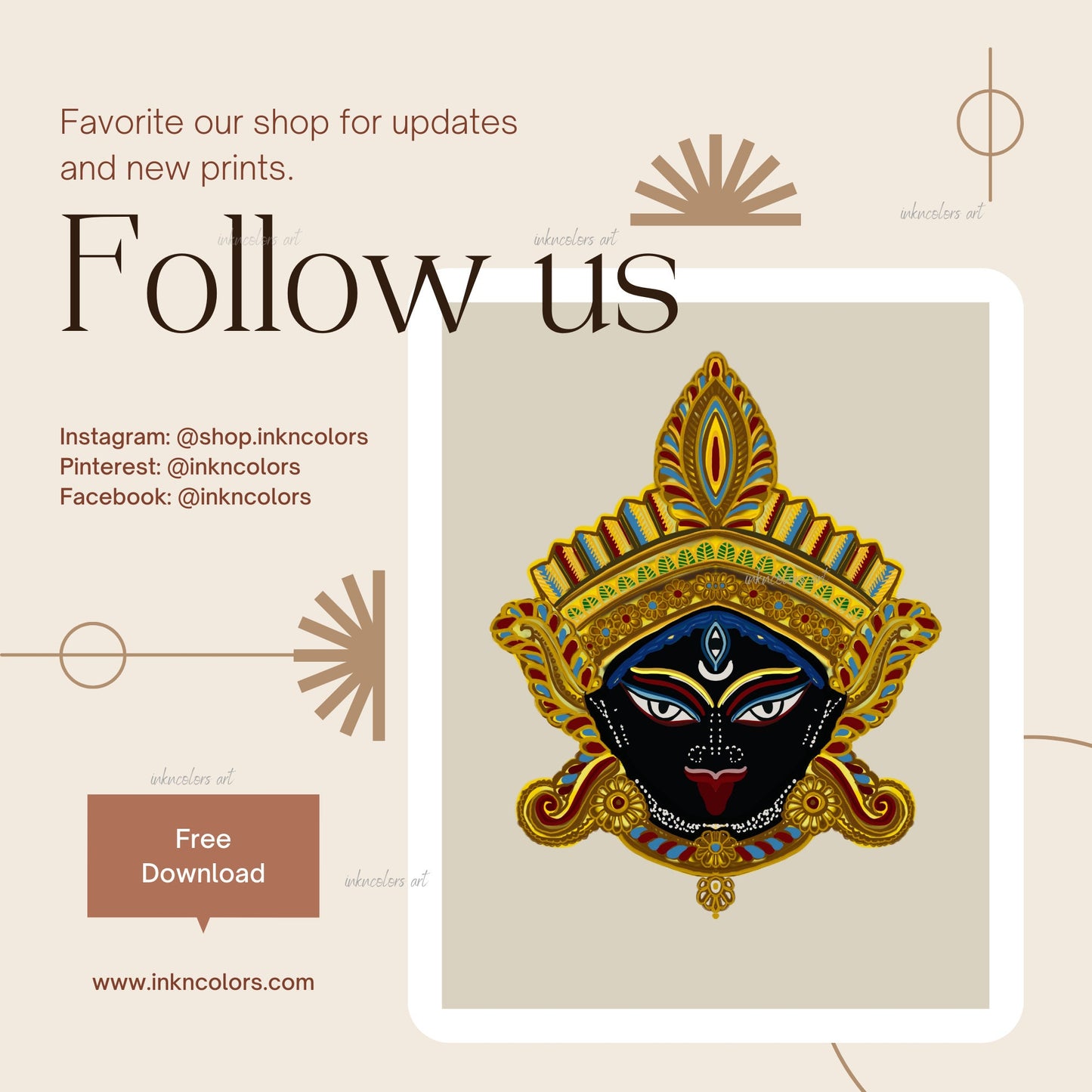 Hindu goddess Kali, Nazar battu, South Asian Art, Bengali art,Brown Girl, Modern Indian Female Art,Desi Art,Indian home decor,Printable art