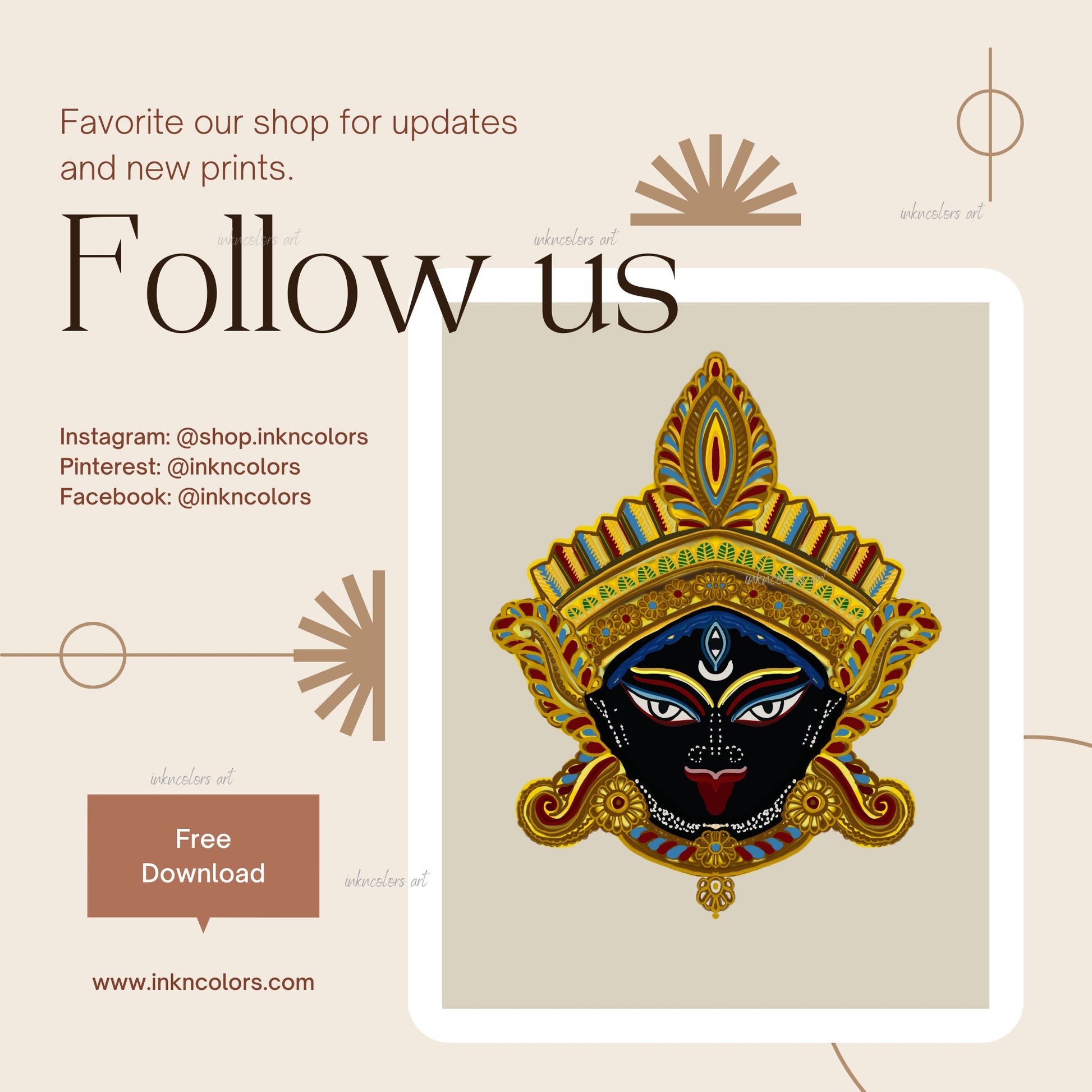 Hindu goddess Kali, Nazar battu, South Asian Art, Bengali art,Brown Girl, Modern Indian Female Art,Desi Art,Indian home decor,Printable art