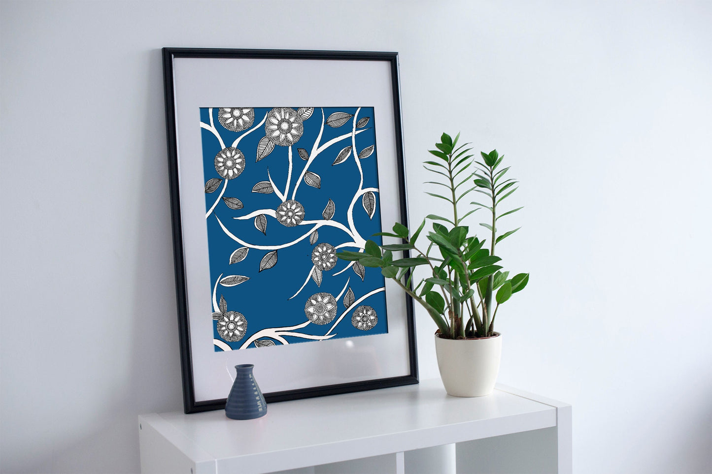 Blue Floral Folk Art | Indian Art | Mid Century Modern Home Decor |High Quality Wall Decor| Nature| Art Print  | Drawing | Contemporary