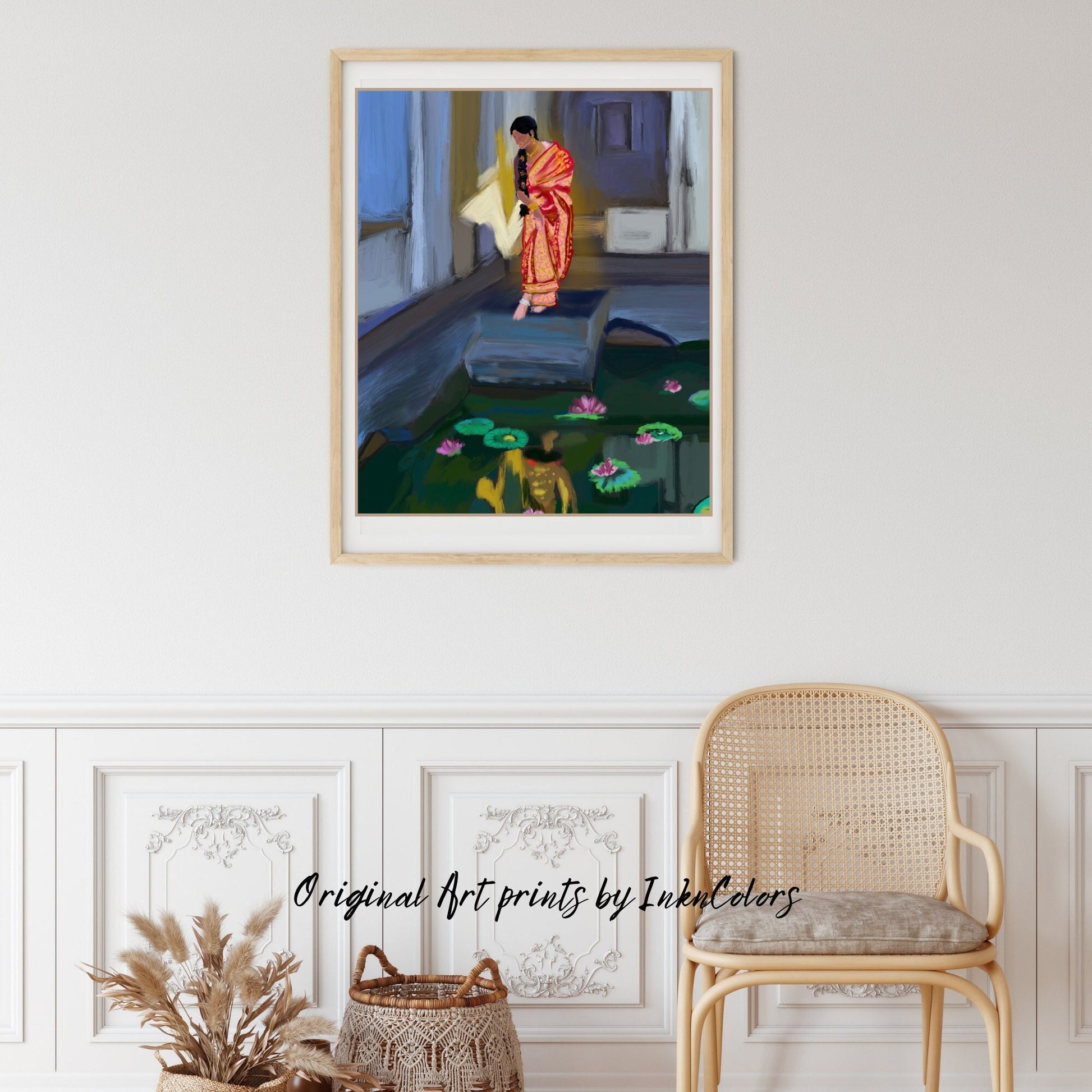 Woman in Bridal Sari, Digital oil Painting, South Asian Bride Art, Brown Girl, Modern Indian Female Art,Desi Art,Indian home decor,Printable