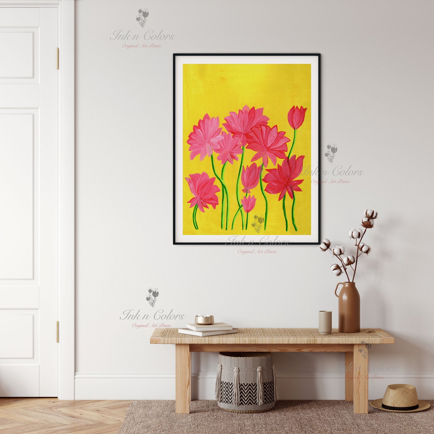 Lotus flower wall art,Original Artwork in Gouache, India Poster,Printable art ,flower wall art,illustration,India Art work,Folk art painting