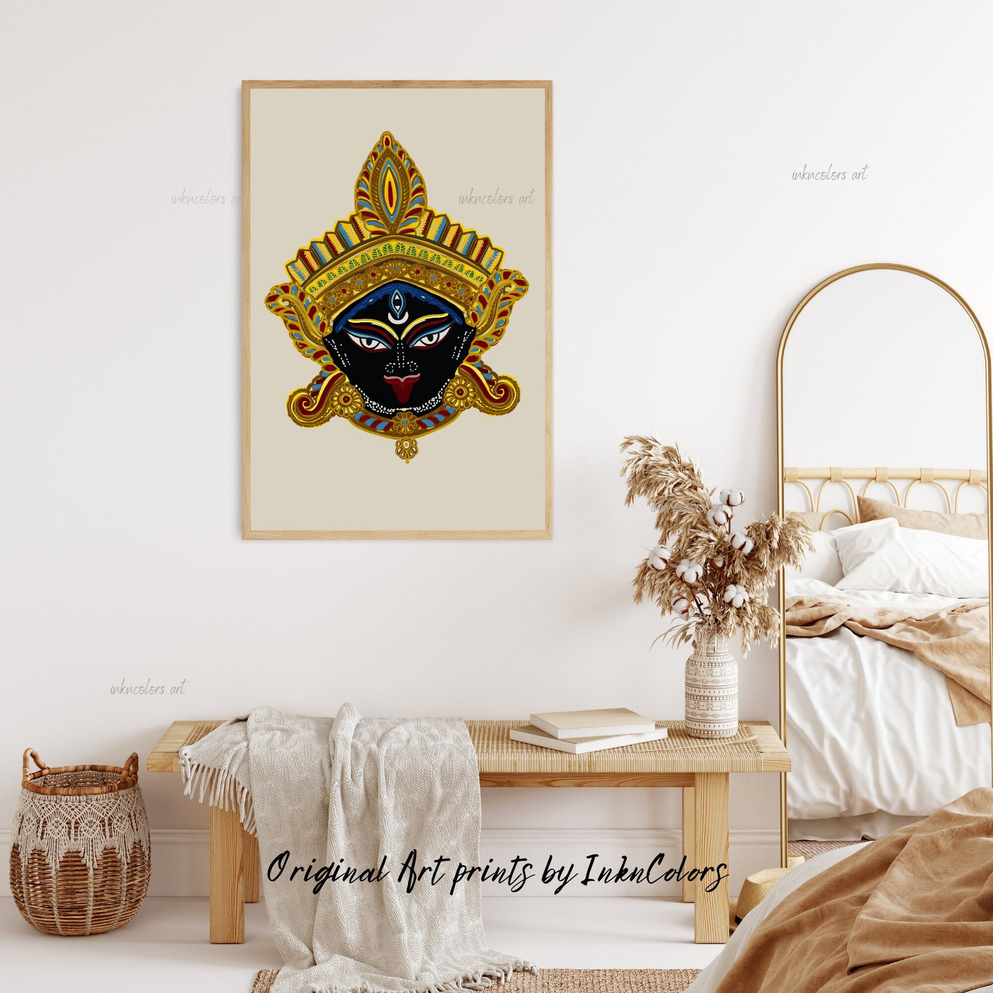 Hindu goddess Kali, Nazar battu, South Asian Art, Bengali art,Brown Girl, Modern Indian Female Art,Desi Art,Indian home decor,Printable art