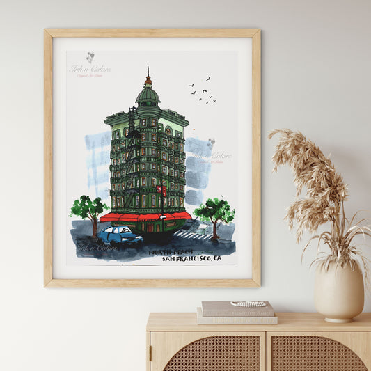 San Francisco | Columbus Tower | California | City Print | Watercolor Collection