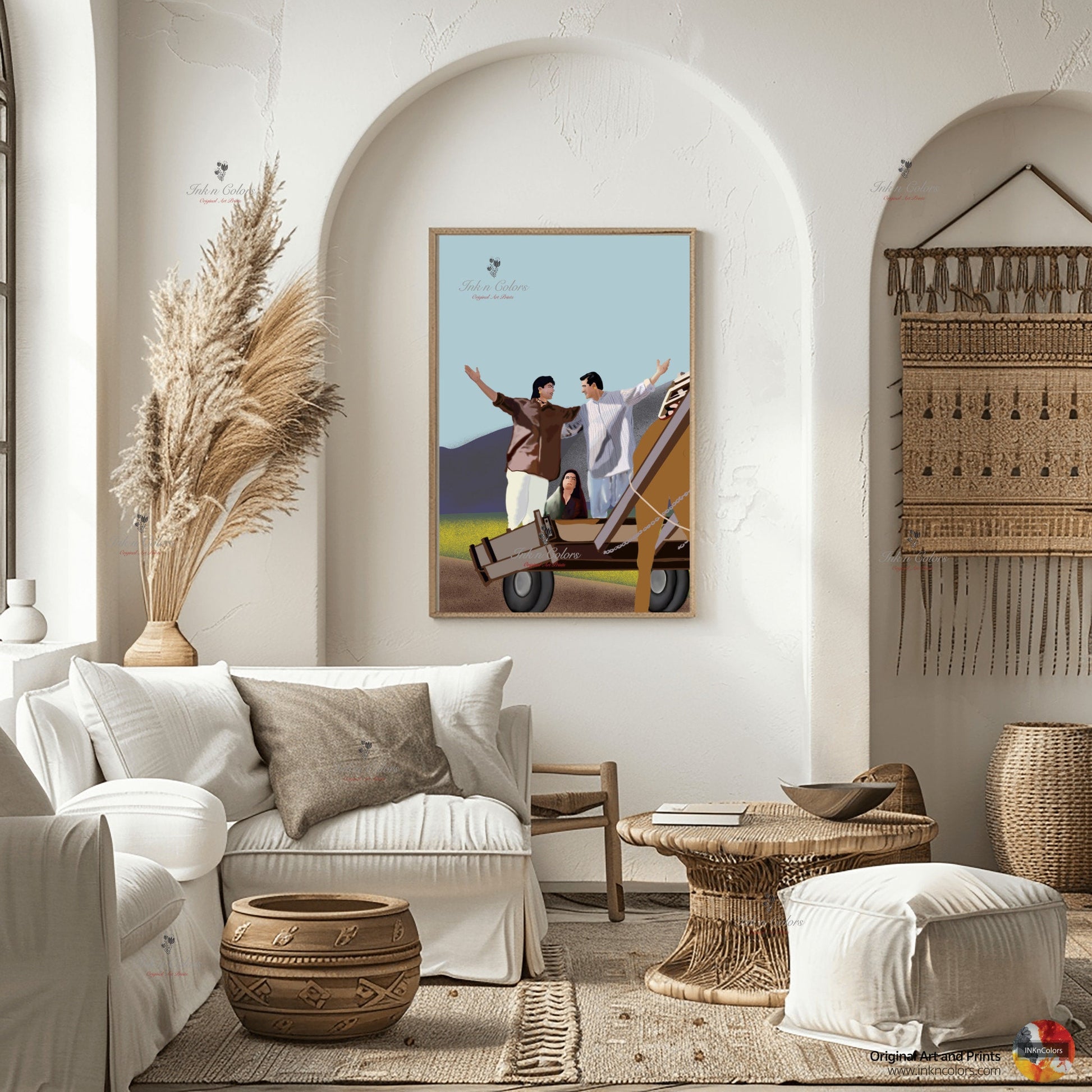 Bollywood Art,Karan Arjun,SRK,Salman,Movie Poster,Indian Films,Wall Decor,Desi Art Print,Drawing,Vintage film Poster,UNFRAMED Art Print