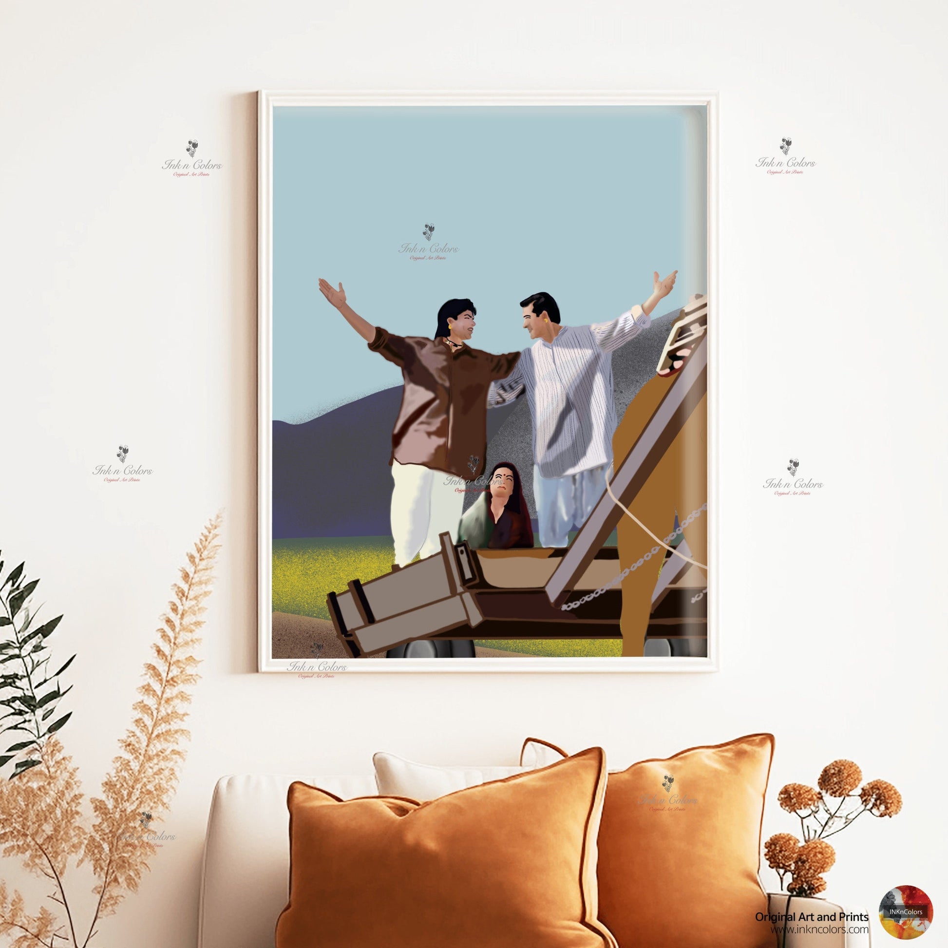 Bollywood Art,Karan Arjun,SRK,Salman,Movie Poster,Indian Films,Wall Decor,Desi Art Print,Drawing,Vintage film Poster,UNFRAMED Art Print