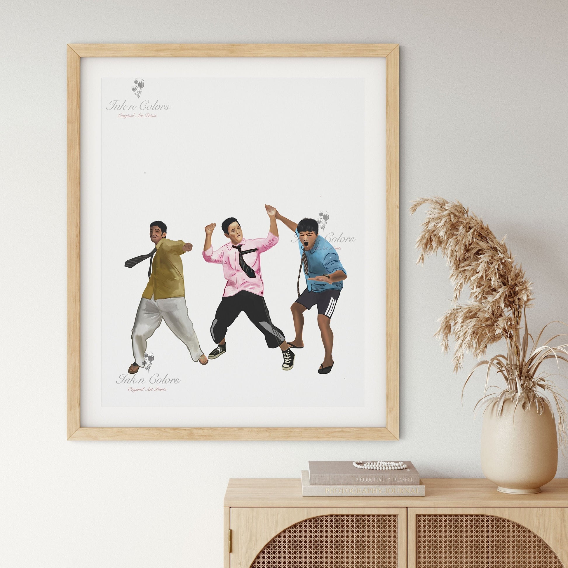 Bollywood Art,3 Idiots,Movie Poster,Indian Films,Wall Decor,Desi Art Print,Drawing,Retro Poster,Vintage film Poster,UNFRAMED Art Print