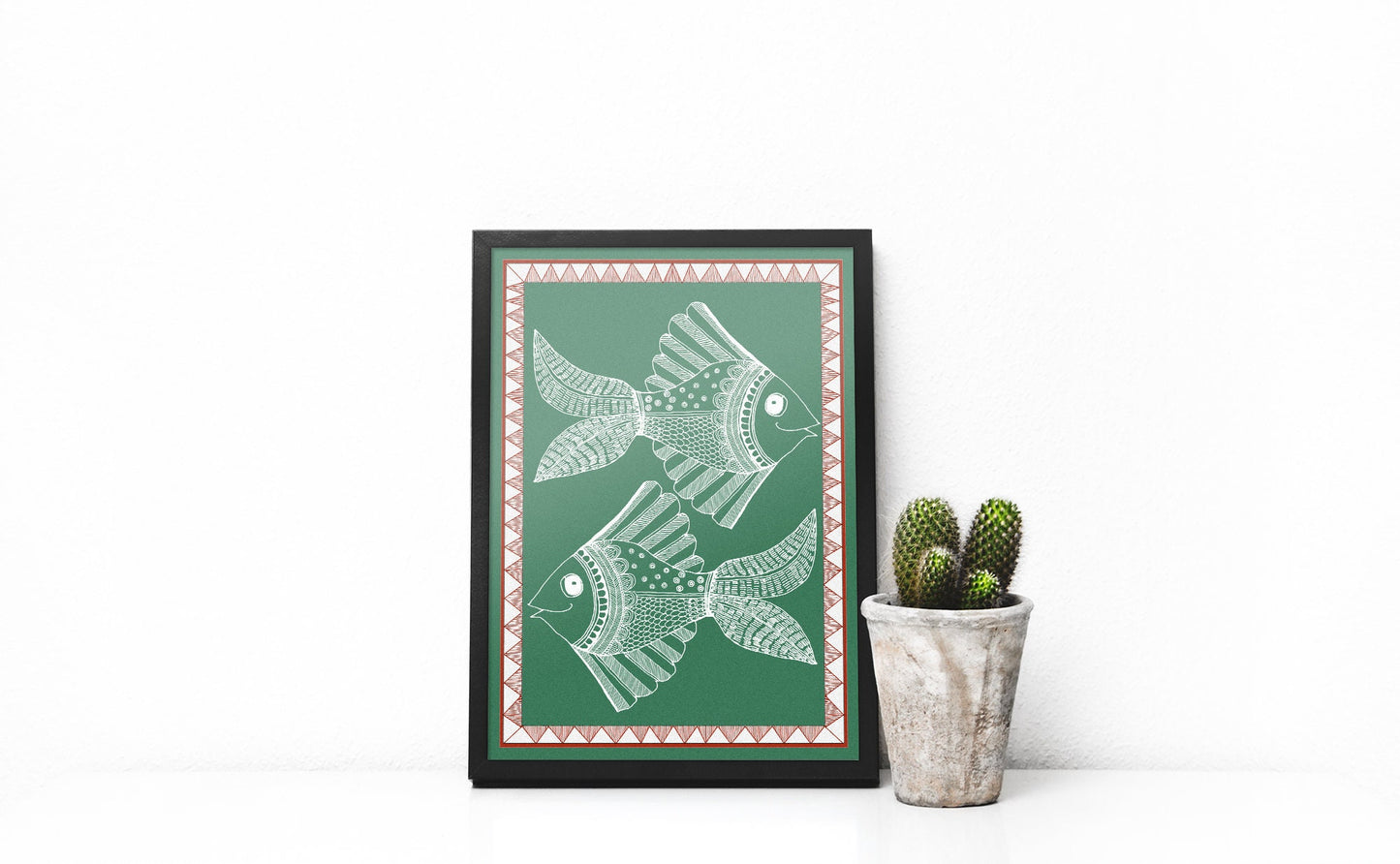 Folk Art | Two Fish - Green| Madhubani Collection | India Artwork