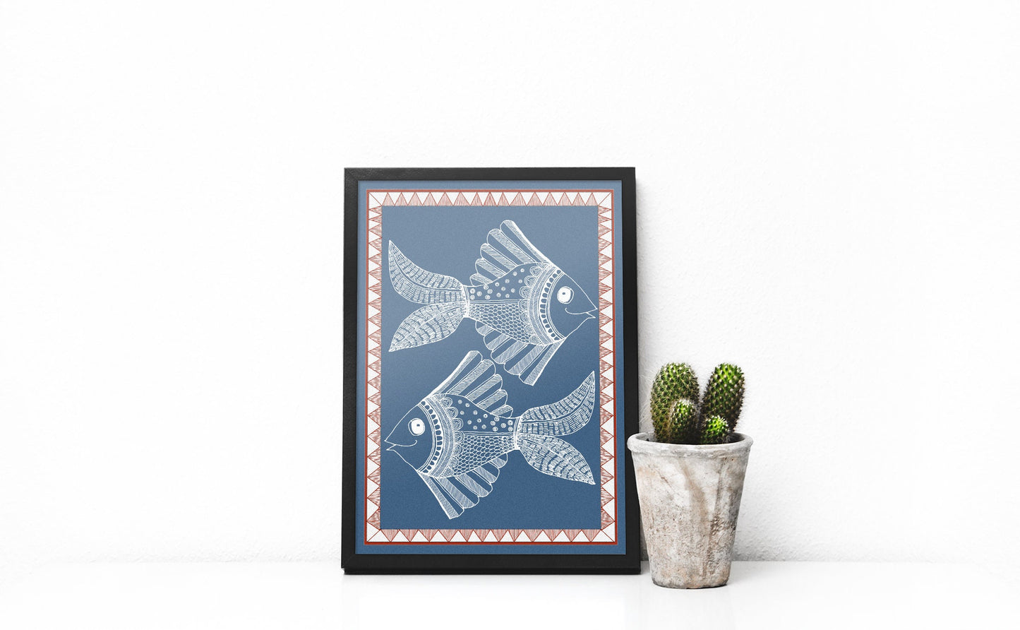 Folk Art | Two Fish - Blue | Madhubani Collection | India Artwork