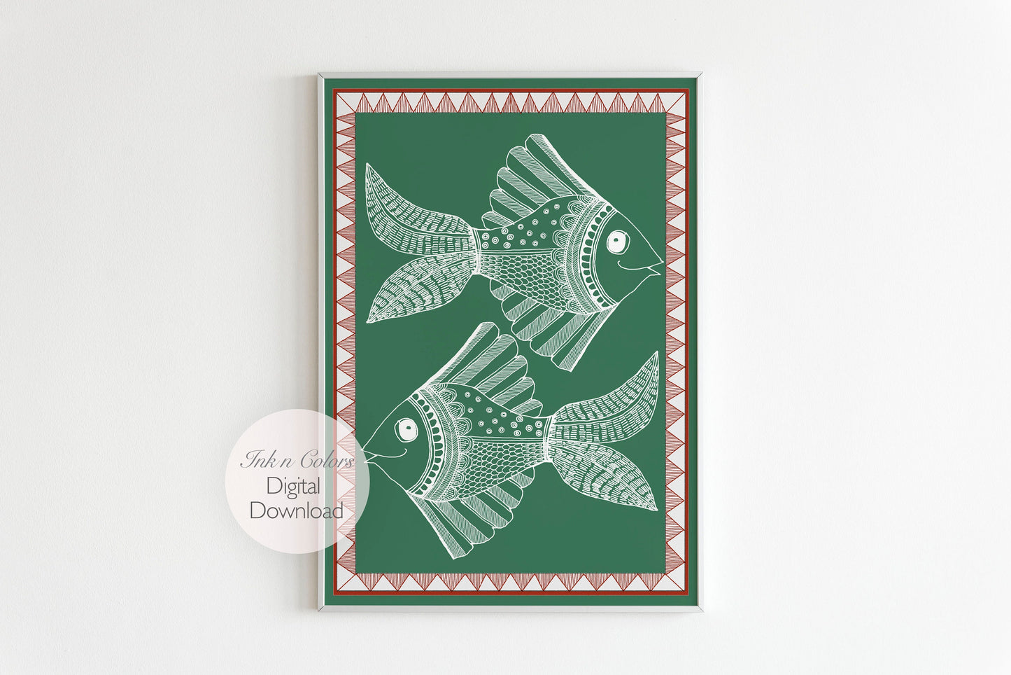 Folk Art | Two Fish - Green| Madhubani Collection | India Artwork